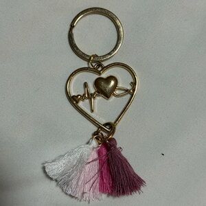 Gold Heartbeat Keychain with Tassels